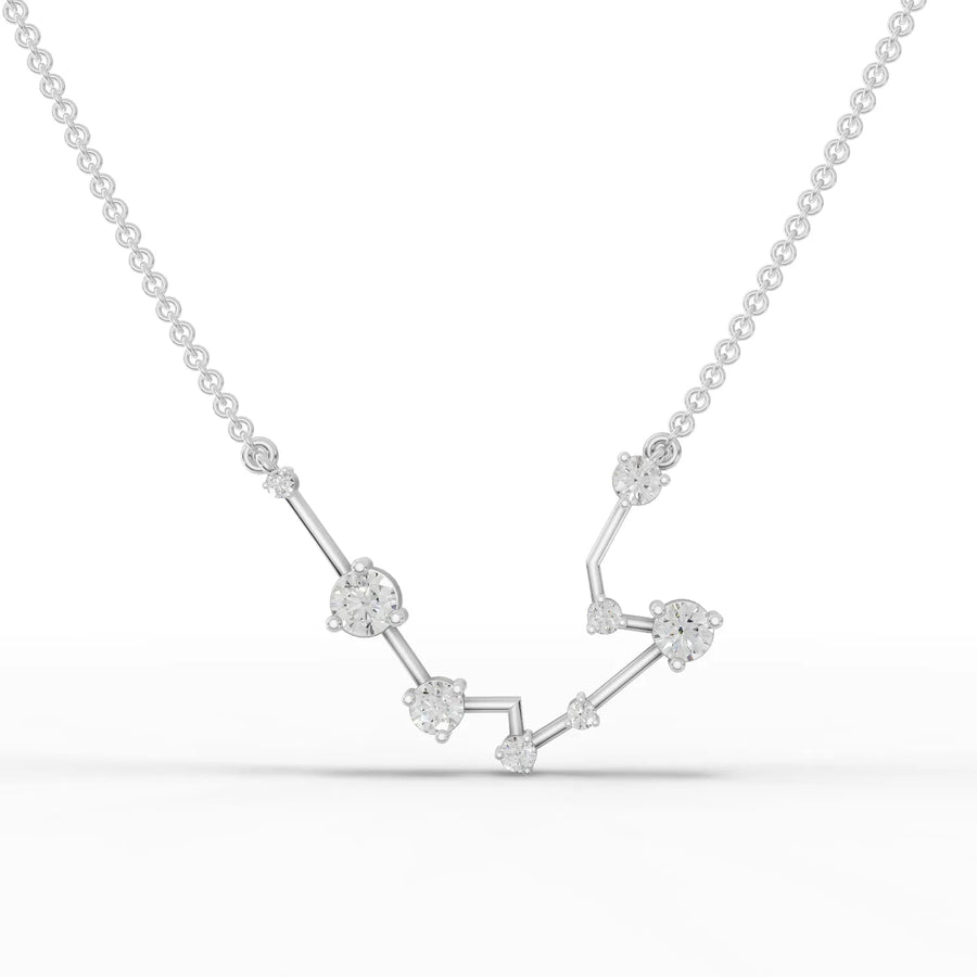 0.6CT Aquarius zodiac round lab diamond pendant in 18k gold with constellation V-chain design