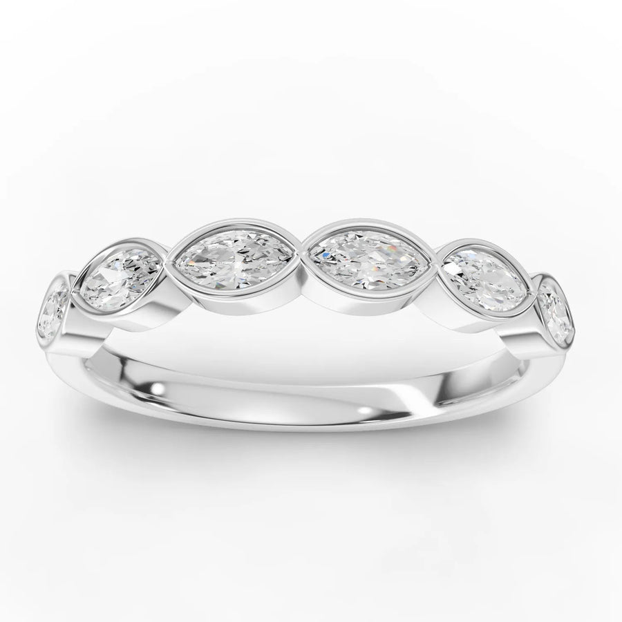 0.60 ct marquise half eternity lab-grown diamond band with bezel-set stones and slim wedding ring profile