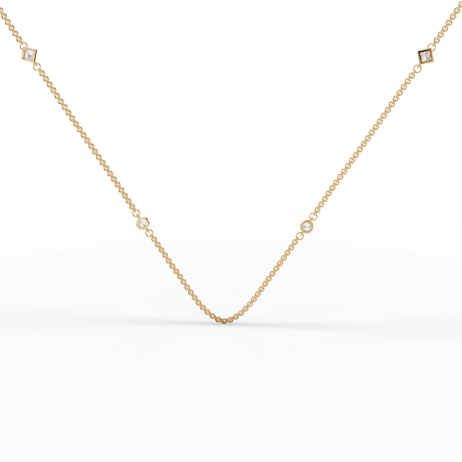 Lab-grown diamond mixed cut necklace yellow gold close-up
