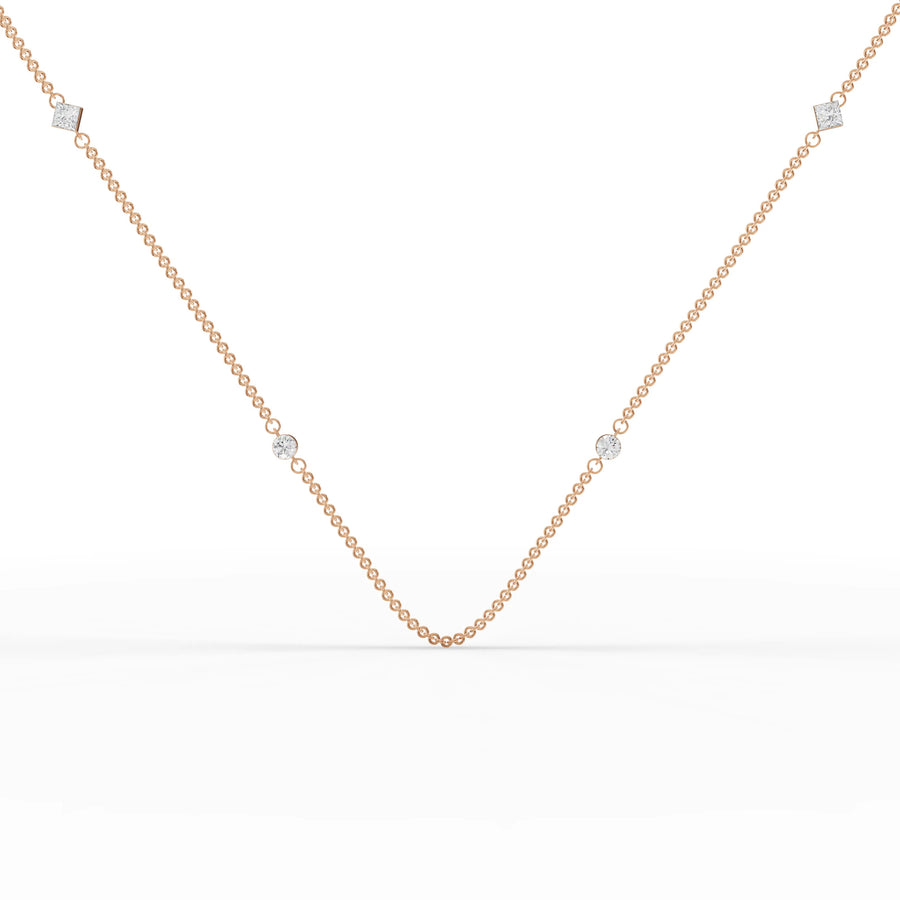 0.56 CT lab-grown diamond mixed cut necklace rose gold front view