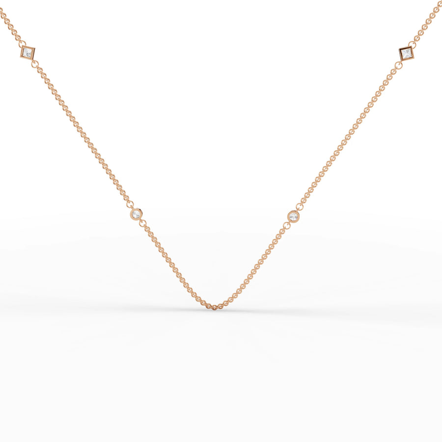 Lab-grown diamond mixed cut necklace rose gold close-up