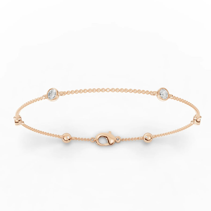Rose gold bezel diamond bead bracelet
