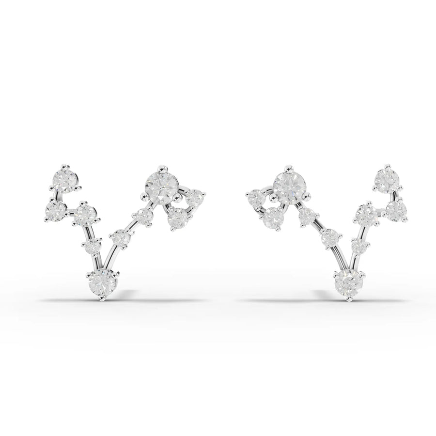 0.72 CT Pisces constellation lab grown diamond earrings in 18K gold with round diamonds in a vertical zodiac layout