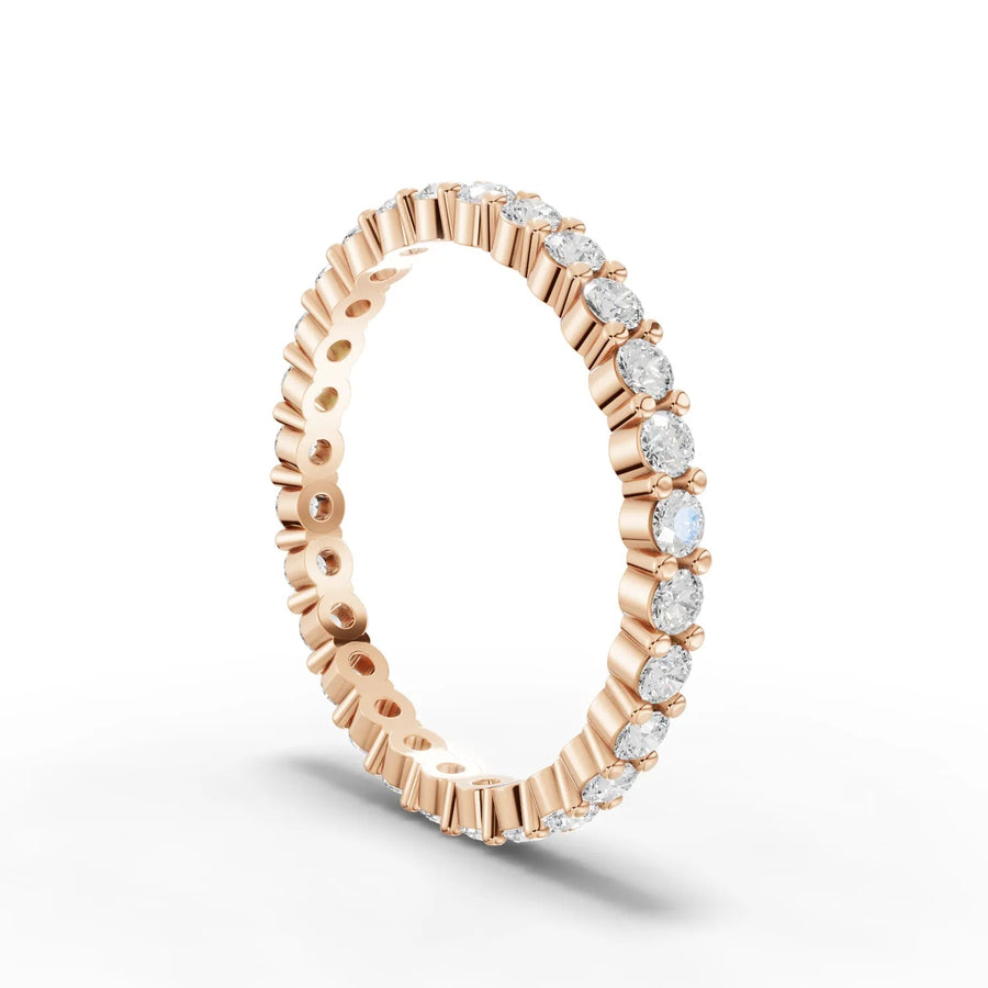 Round cut lab-grown eternity ring rose gold close-up