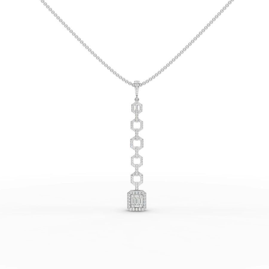 0.79 CT geometric link lab grown diamond pendant with baguette center stones in 18k gold