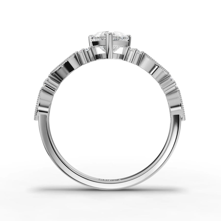 Heart center tapered band ring white gold close-up
