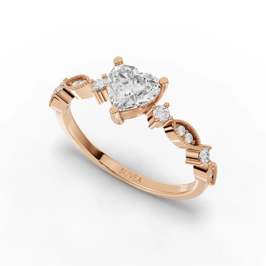 0.65 CT heart ring rose gold angled profile
