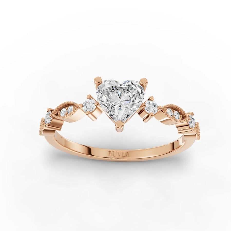 Heart cut lab-grown diamond ring rose gold top view