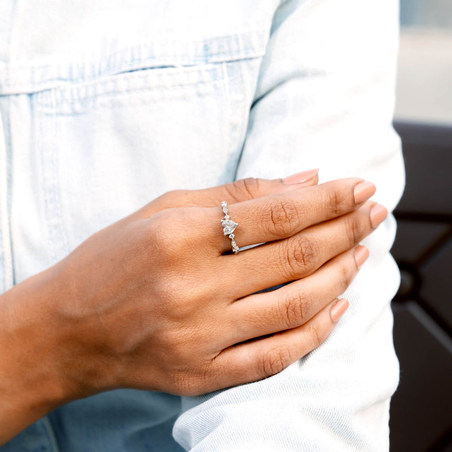 0.65 CT heart cut lab-grown diamond ring worn on hand