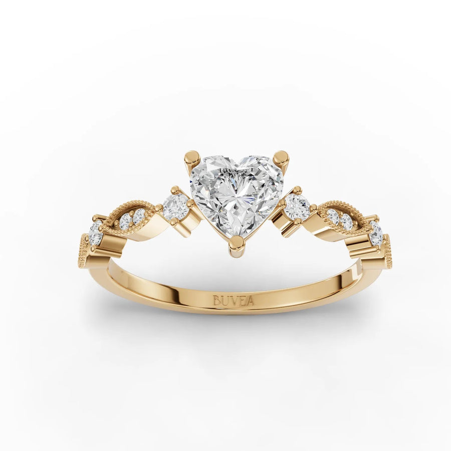 Heart cut lab-grown diamond ring yellow gold top view