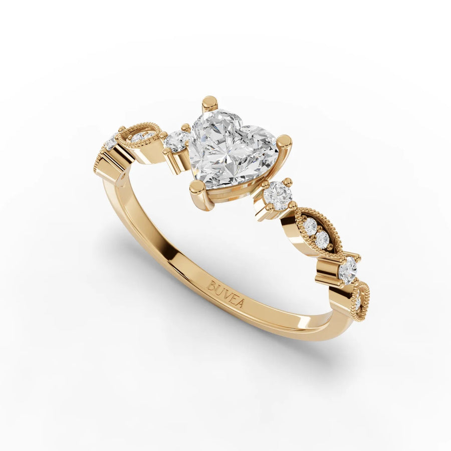 0.65 CT heart ring yellow gold angled profile