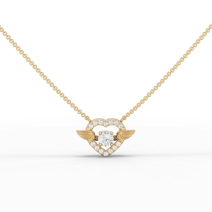 Yellow gold heart wing pendant
