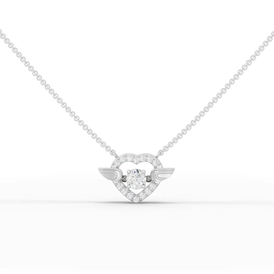 0.75 CT heart wing lab grown diamond pendant in 18K gold with 0.50 CT round center and halo