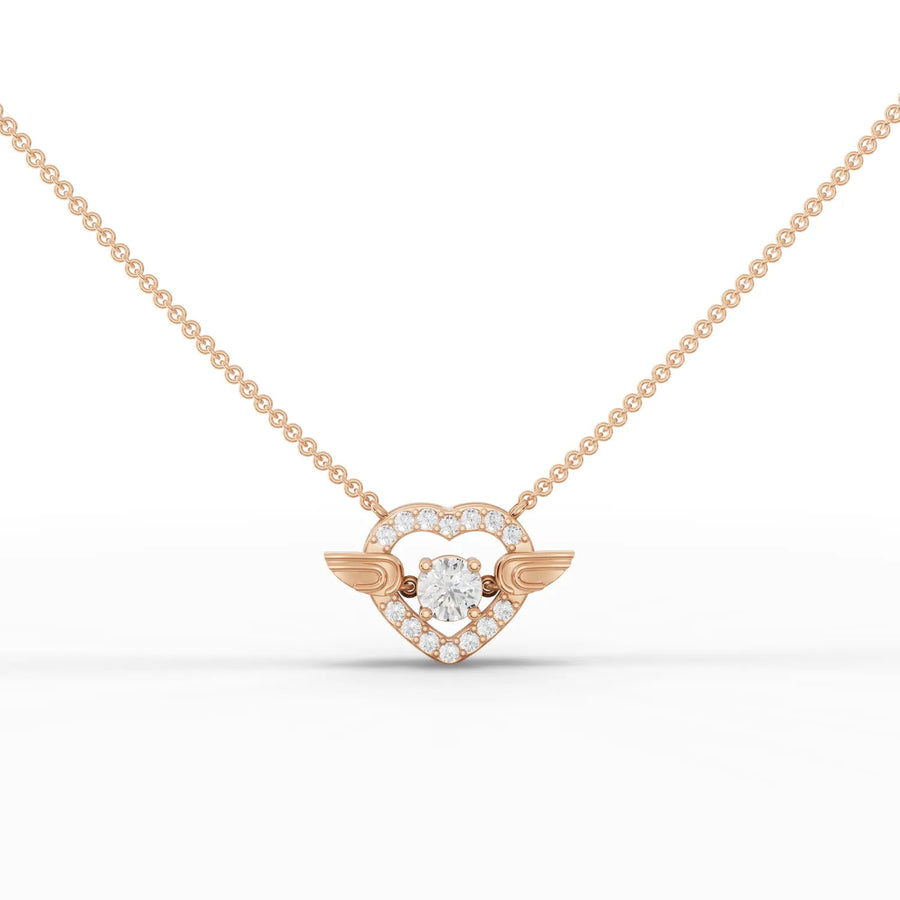 Rose gold heart wing diamond pendant