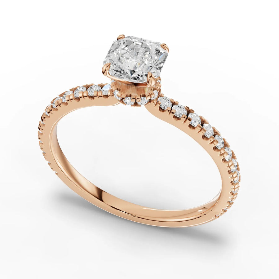 Cushion diamond ring rose gold angle