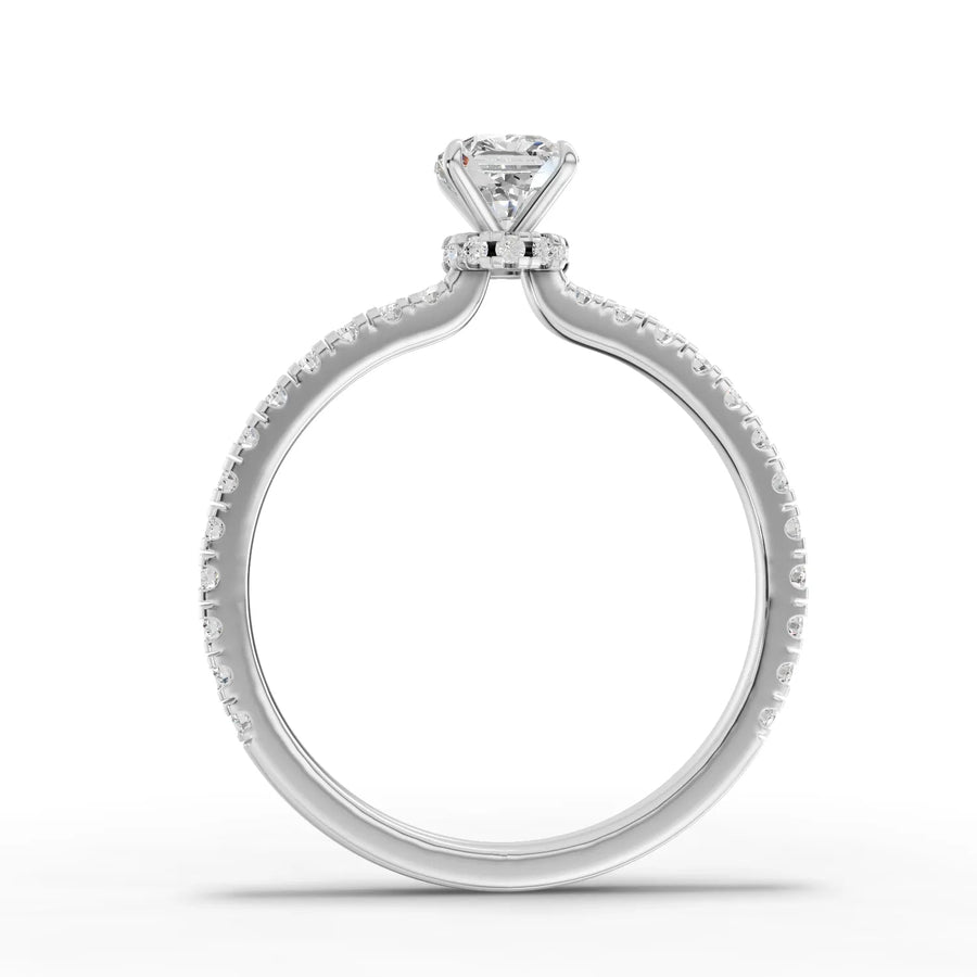 Cushion lab-grown ring white gold close-up