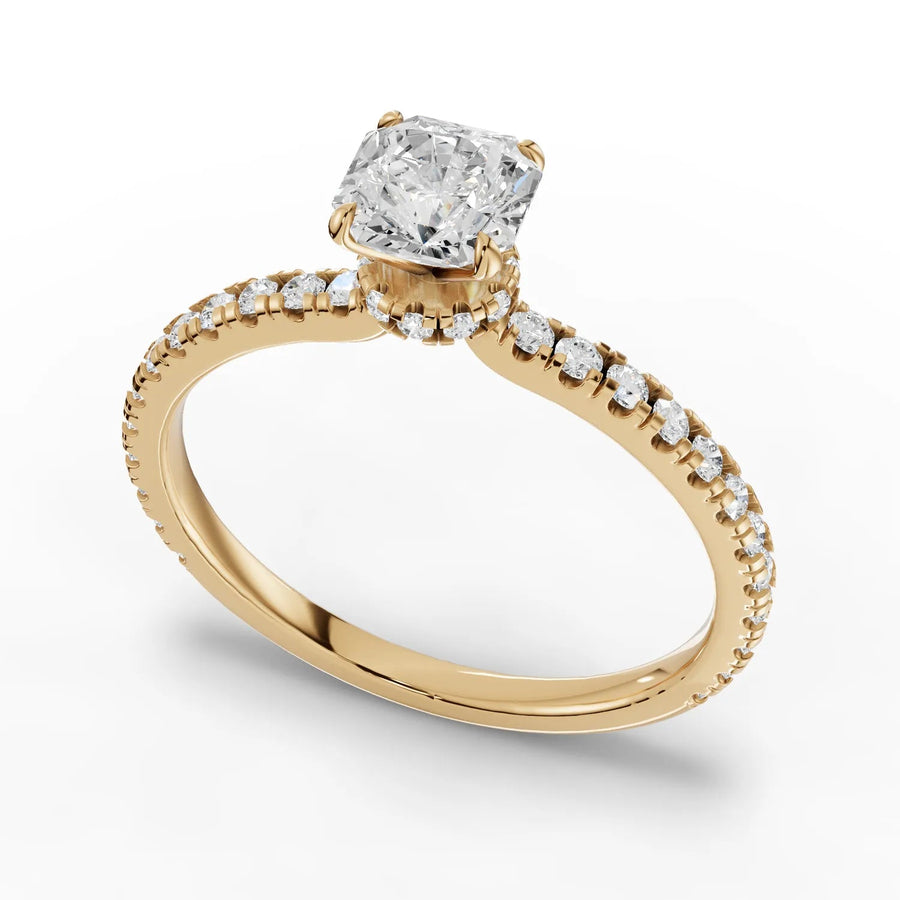 Cushion diamond ring yellow gold angle