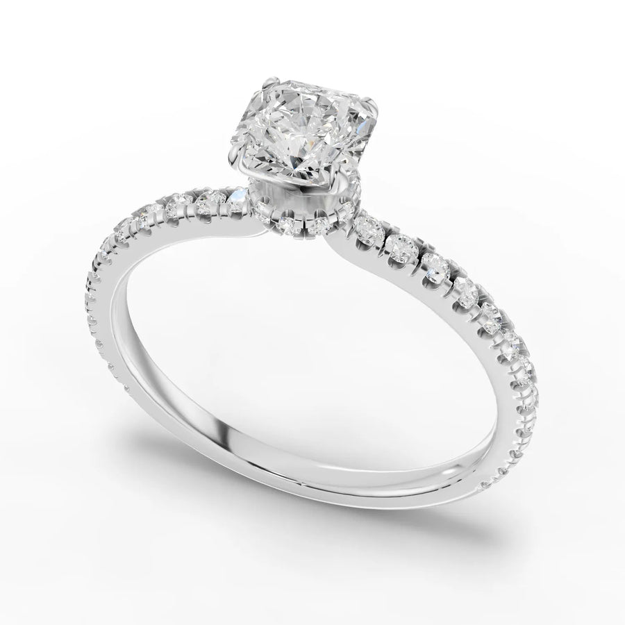 Cushion diamond ring white gold angle