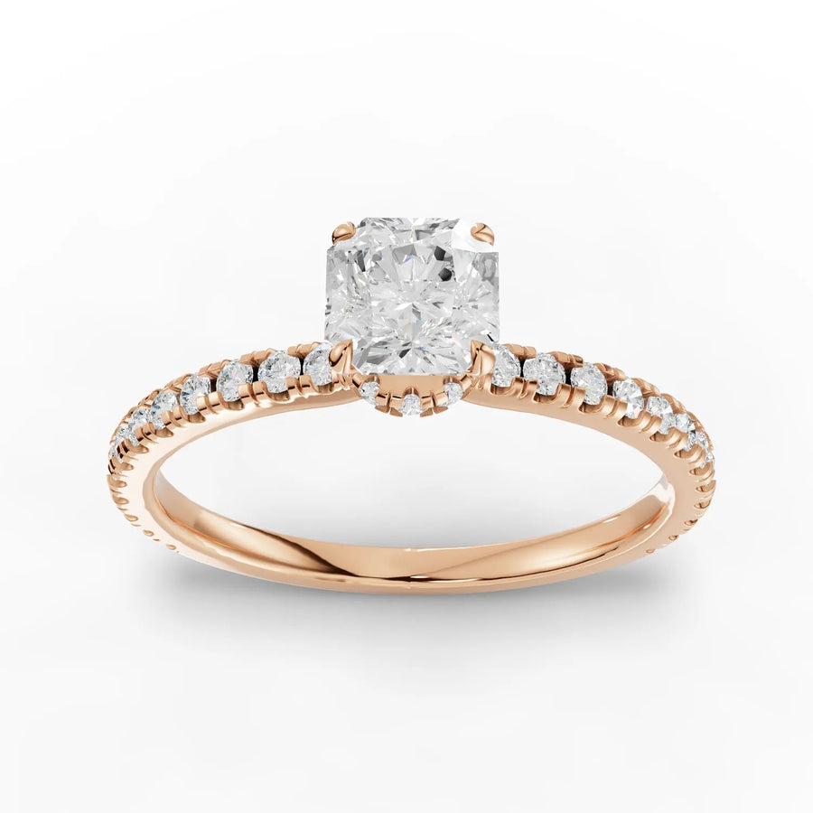 0.79 CT cushion lab-grown diamond ring rose gold top view