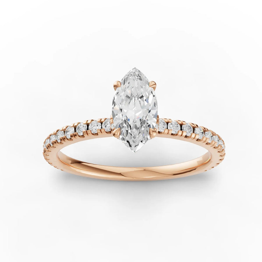 Rose gold marquise pavé diamond ring
