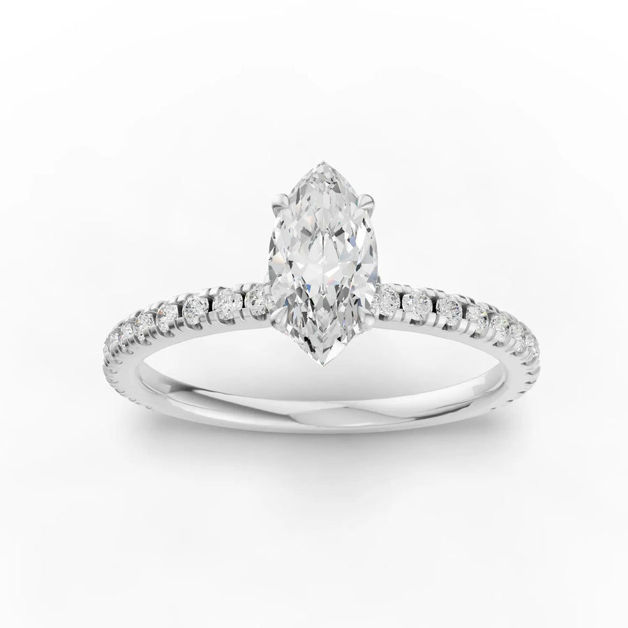 0.72 ct marquise hidden halo pavé lab diamond ring with 0.50 ct center stone in 18K gold