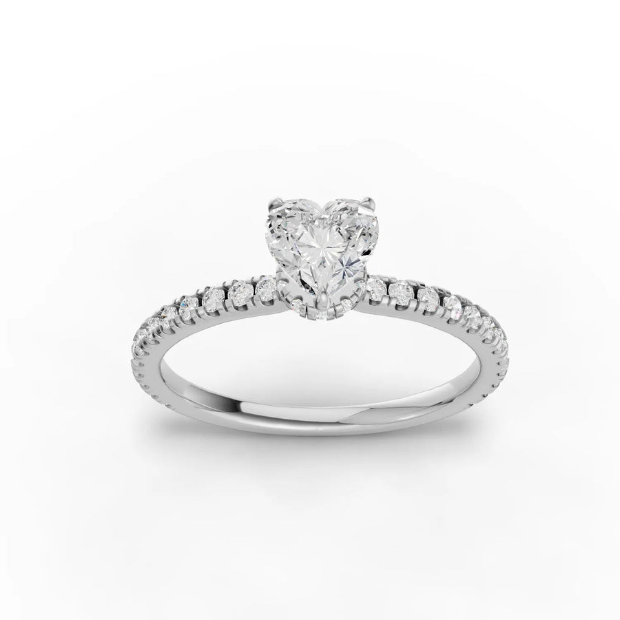 0.75 ct heart hidden halo pavé lab diamond ring in 18K gold with 0.50 ct heart center stone