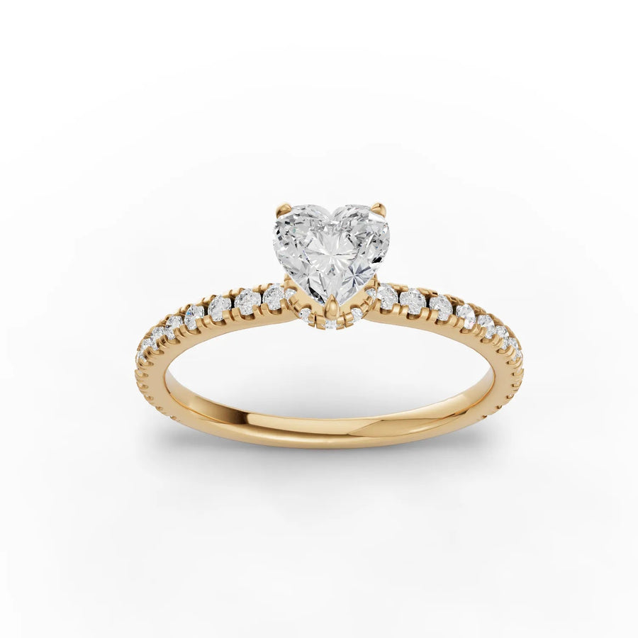 Yellow gold heart pavé diamond ring