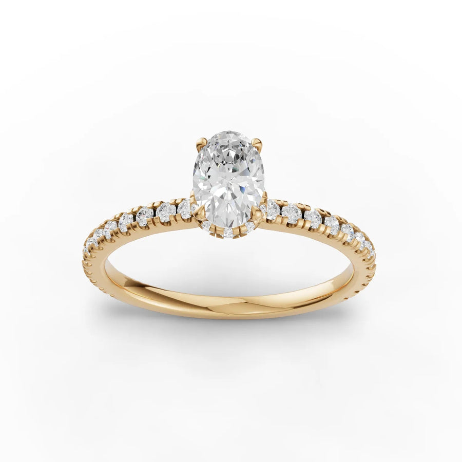 0.79 CT oval lab-grown diamond ring yellow gold top view