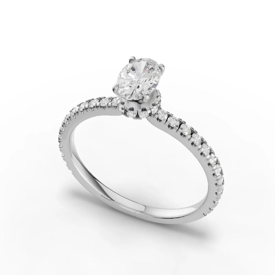 Oval pave band diamond ring white gold angle
