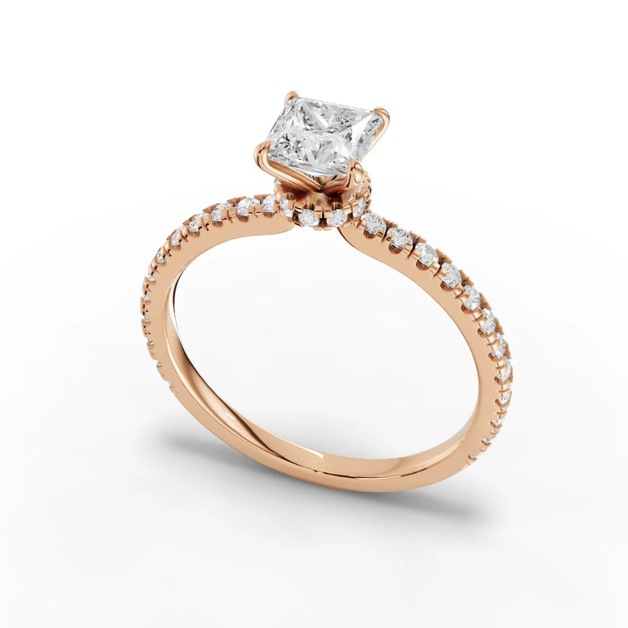 Princess diamond band ring rose gold angle