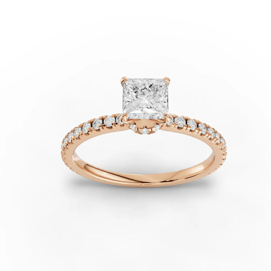 0.79 CT princess lab-grown diamond ring rose gold top view