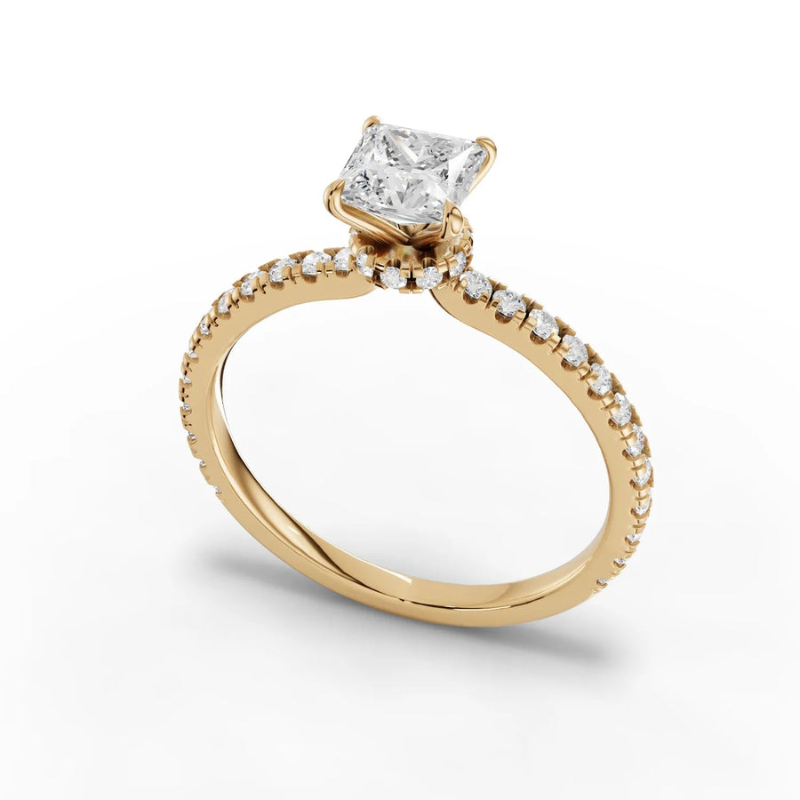 Princess diamond band ring yellow gold angle