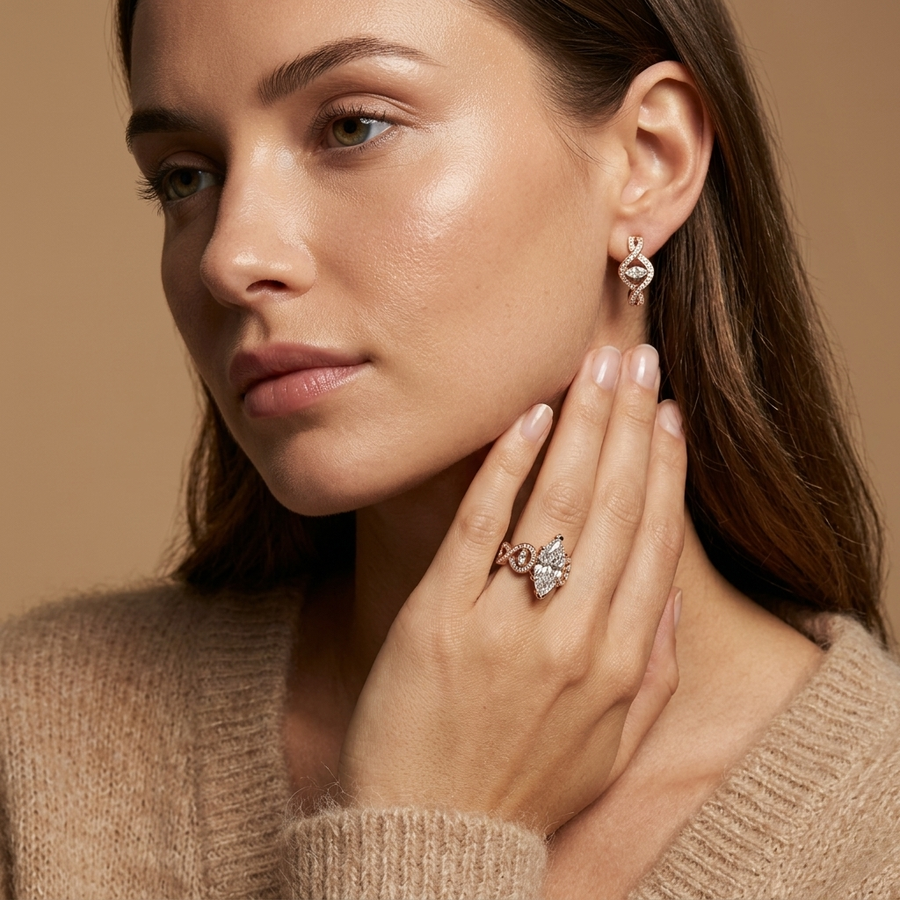 3.28 Ct Marquise Solitaire With Side Stone Ring 3.00 Ct Center