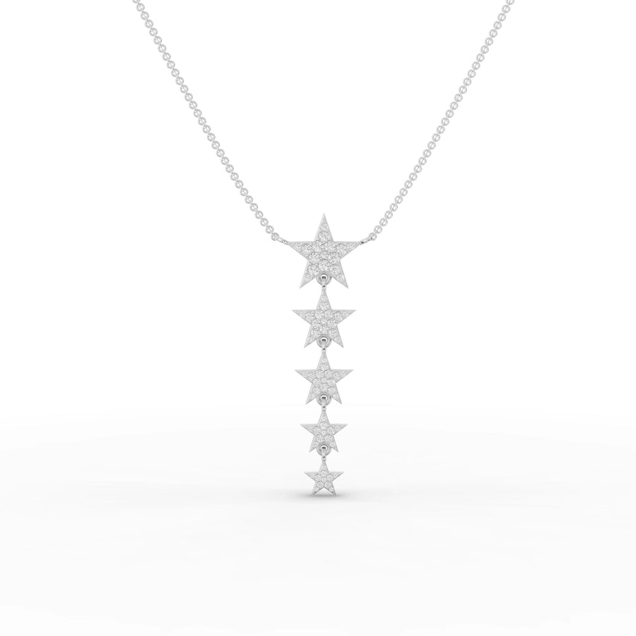 0.82 CT five-star cascade lab grown diamond pendant in 18K gold with round pavé stones on a fine link chain