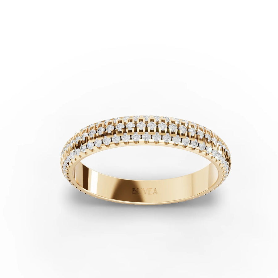 Lattice eternity diamond band yellow gold top view