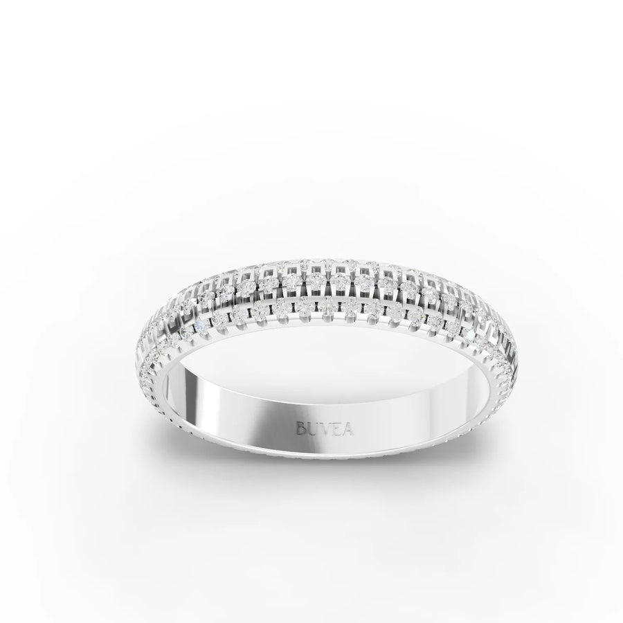 0.83 CT three row lattice lab grown diamond eternity band in 18K gold with round diamonds in a full eternity setting