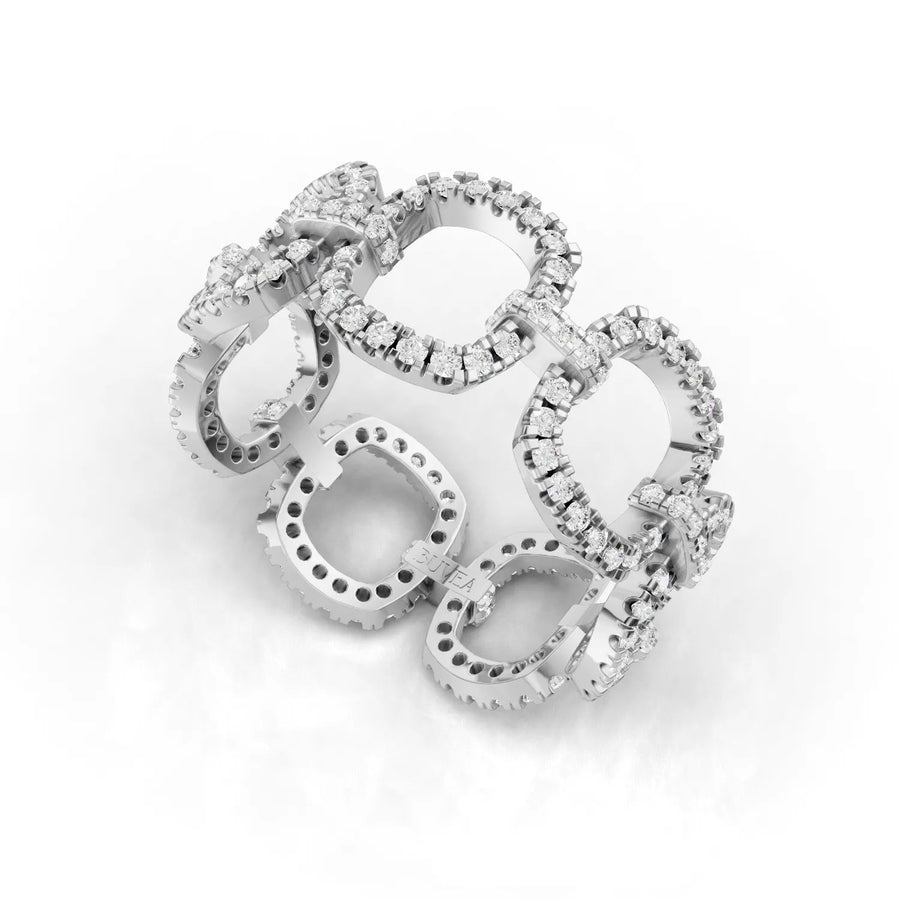 Halo link ring white gold angled profile