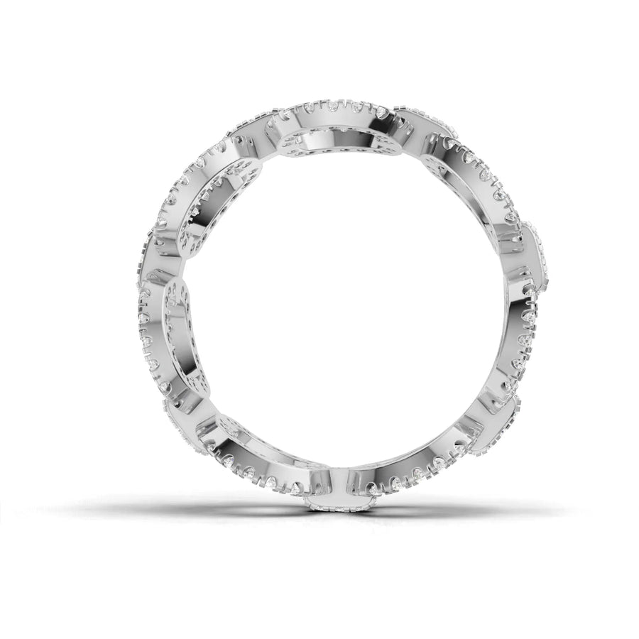 Round diamond halo link ring white gold close-up