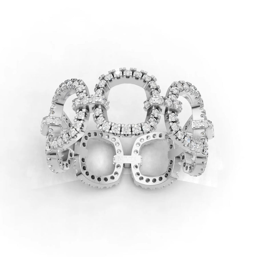 0.83 CT interlocking pavé lab grown diamond ring in 18K gold with round diamonds and open link design