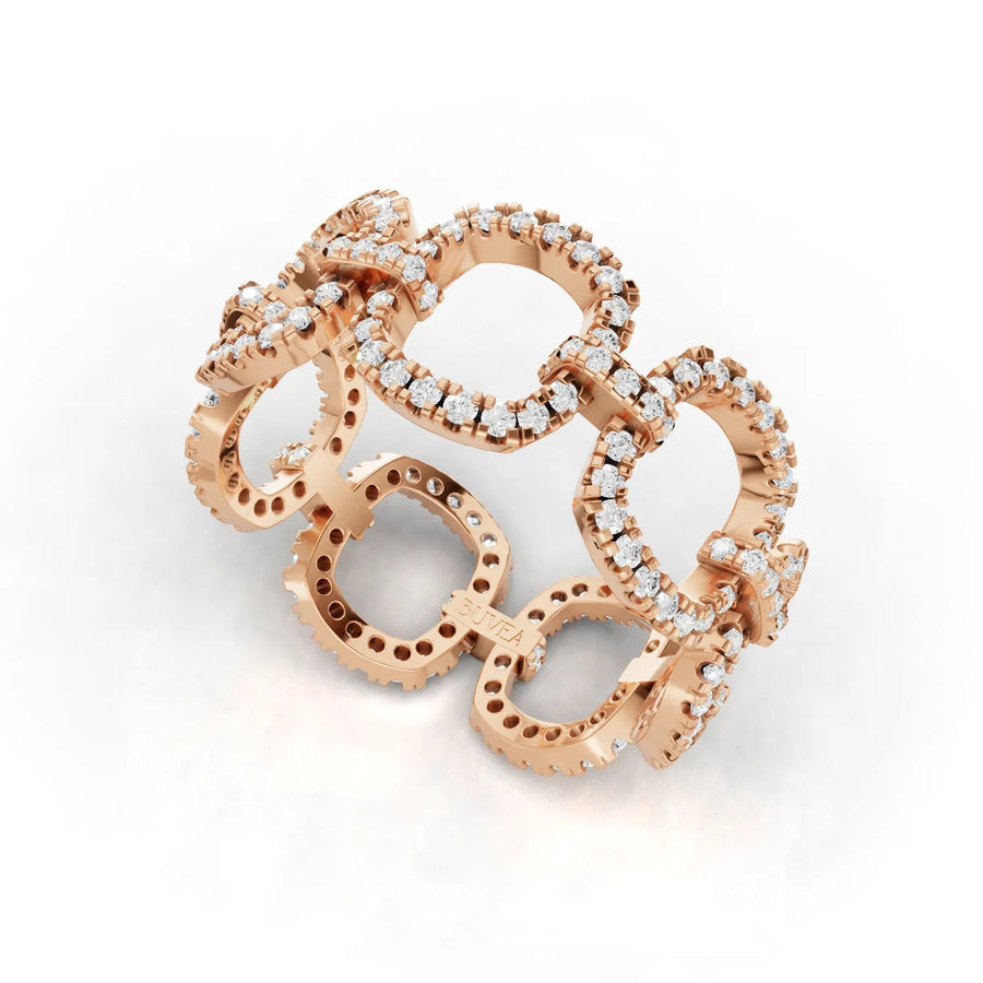 Halo link ring rose gold angled profile