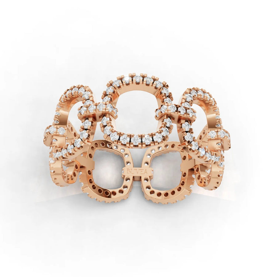 Interlocking link diamond ring rose gold top view