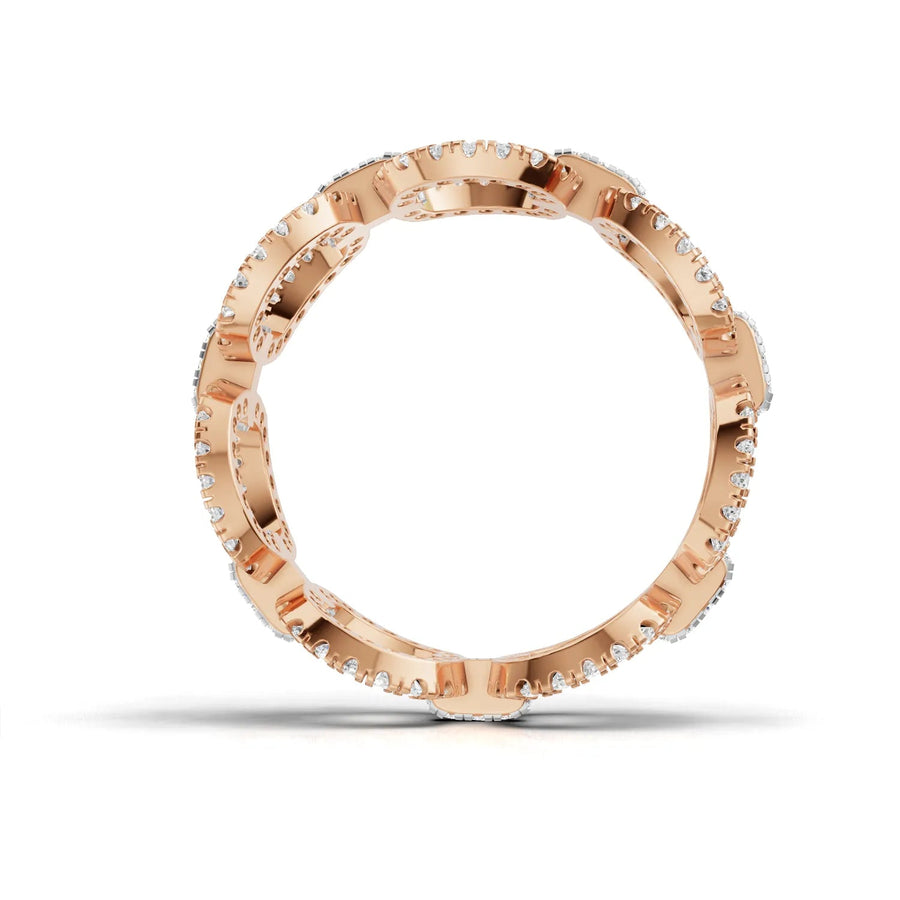 Round diamond halo link ring rose gold close-up