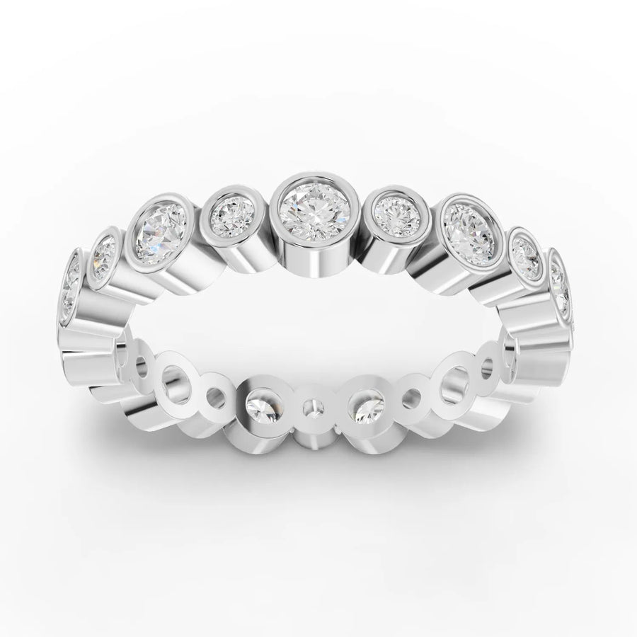 0.87 ct round bezel full eternity lab-grown diamond band with continuous round diamonds around the ring