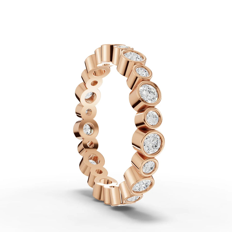 Round cut lab-grown eternity ring rose gold close-up