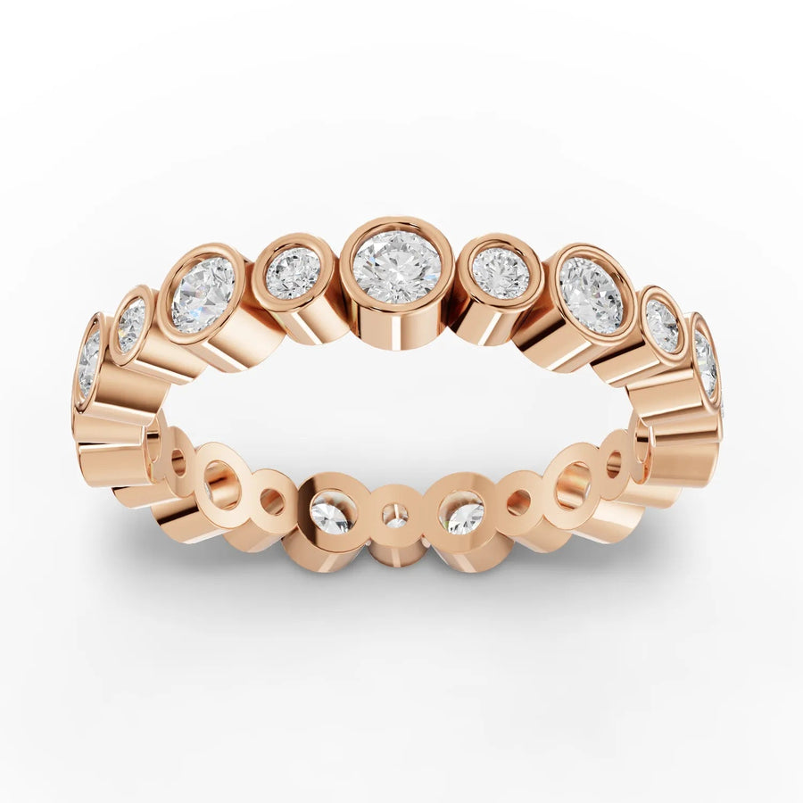 0.87 CT round lab-grown diamond eternity ring rose gold top view