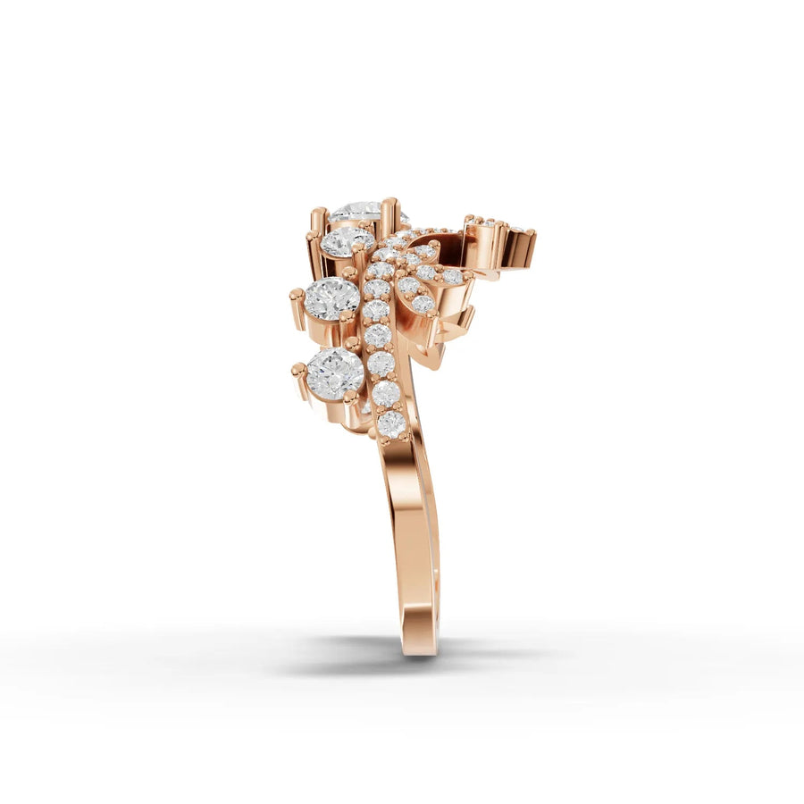 Crown-style 0.83 CT lab diamond ring in rose gold, featuring a round center stone and sparkling accent diamonds.