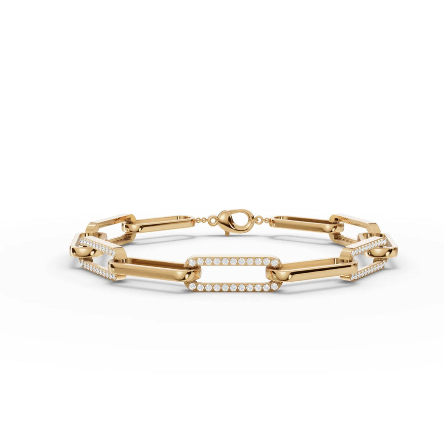 Yellow gold pavé diamond link close-up
