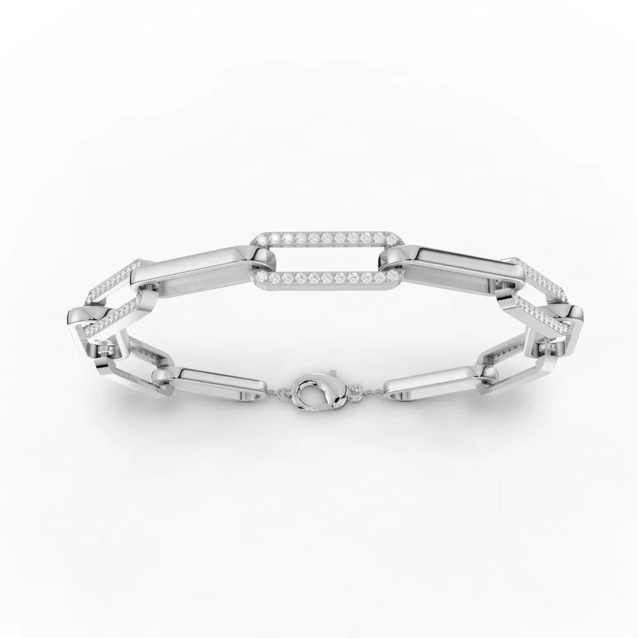 0.88 CT pavé link lab diamond bracelet in 18K gold with round diamonds and elongated rectangular links