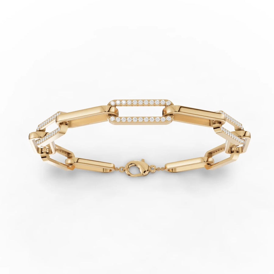Pavé link bracelet in yellow gold