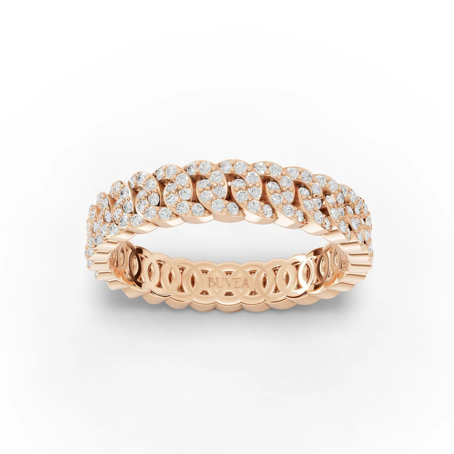 Interlocking diamond link ring rose gold top view
